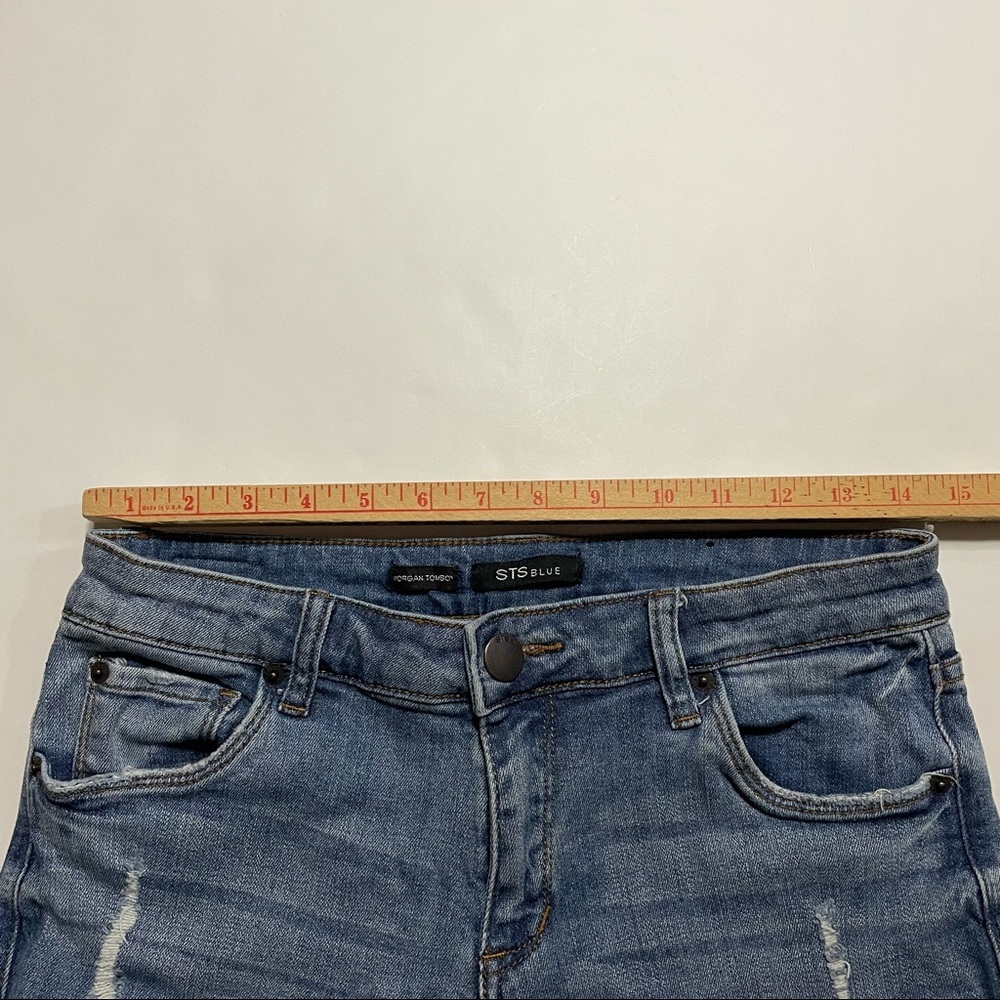 STS Blue Morgan Tomboy Rae Hem Distressed Crop Skinny Jeans Light Wash Size 26 - Picture 9 of 10